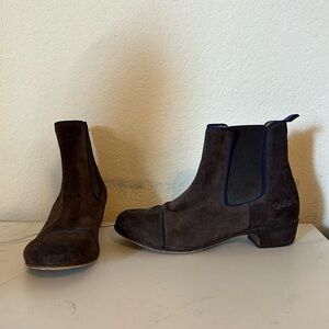 Kickers Suede Leather Brown Blue Design Ankle Boots Women’s Sz 37 5.5 Business